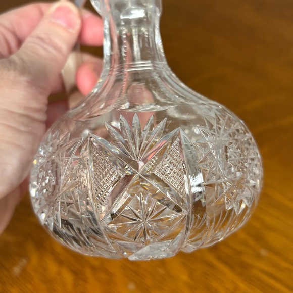 Antique Cut Glass Cruet with Handle & Stopper Etched Glass Decor Delicate Chip - Picture 10 of 14